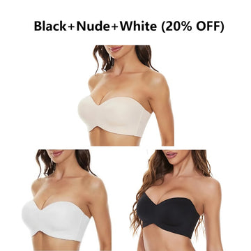 🔥Full Support Non-Slip Convertible Bandeau Bra - Black+Nude+White (20% OFF)