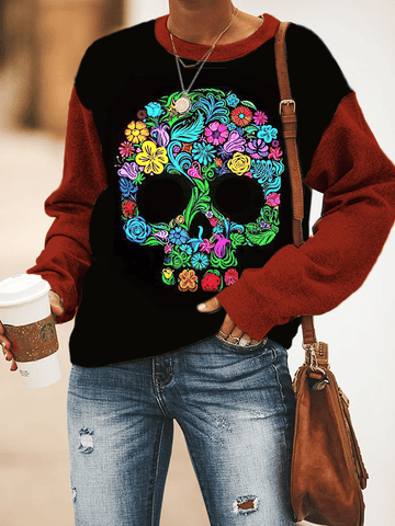 Women's Art Undead Skull DAY OF THE DEAD Print Sweatshirt