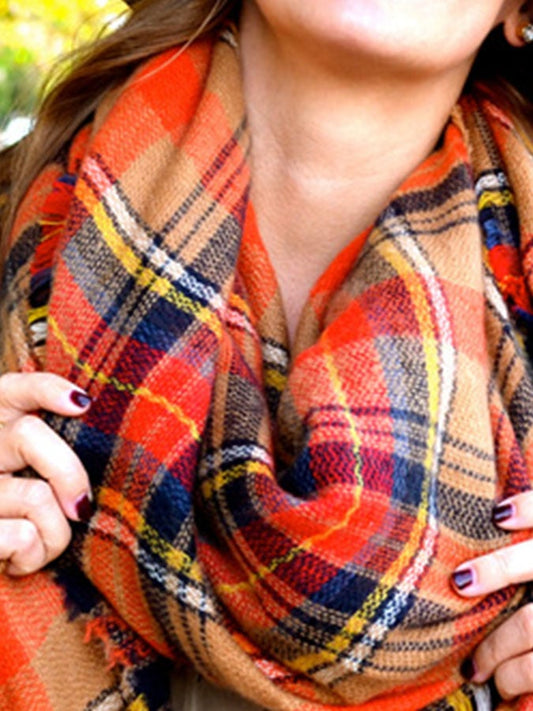 Plaid Faux Cashmere Square Scarf