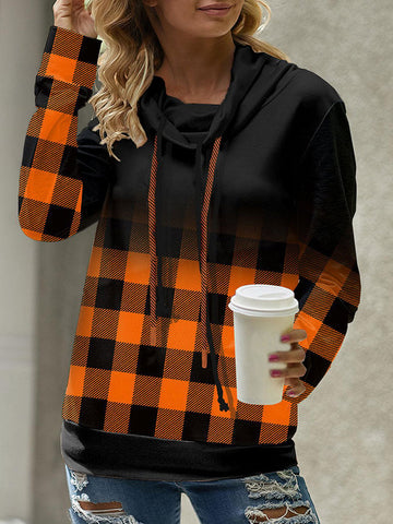 Casual Plaid Print Hoodie