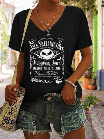 Women's Halloween Brewery Print Casual T-Shirt