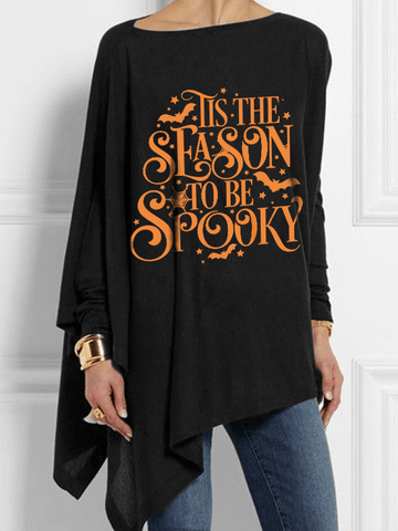 Women's IT'S THE SEASON TO BE SPOOKY Printed Irregular Halloween Top