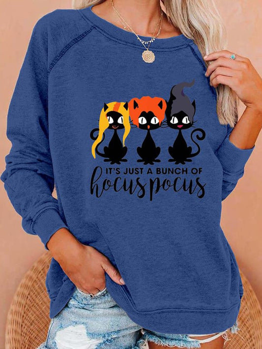 Women's Halloween IT'S JUST A BUNCH HOCUS POCUS Black Cats Crew Neck Casual Sweatshirts