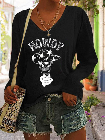 Women's Howdy Long Sleeve V-Neck T-Shirt