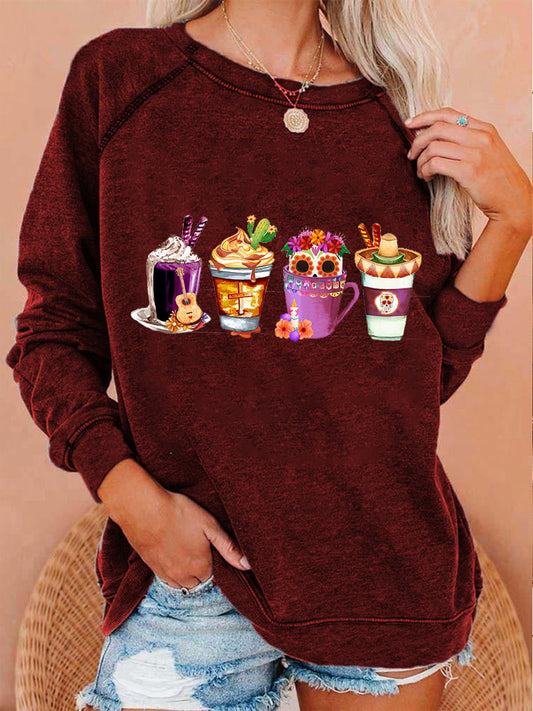 Women's Day of the Dead Dia De Los Muerdos Coffee Print Top