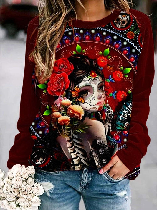 Women's Day of the Dead Print Sweatshirt