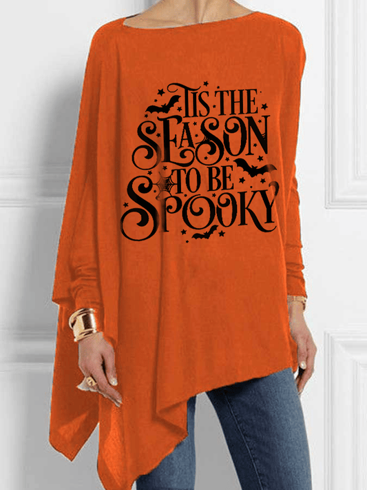 Women's IT'S THE SEASON TO BE SPOOKY Printed Irregular Halloween Top