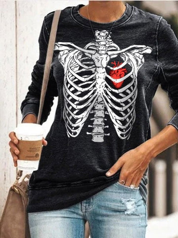 Women's Halloween Skull Print Sweatshirt