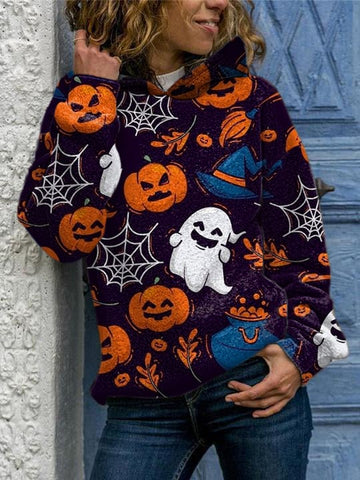 Women's Halloween & Pumpkin Ghost Fun Print Hoodie Sweatshirt