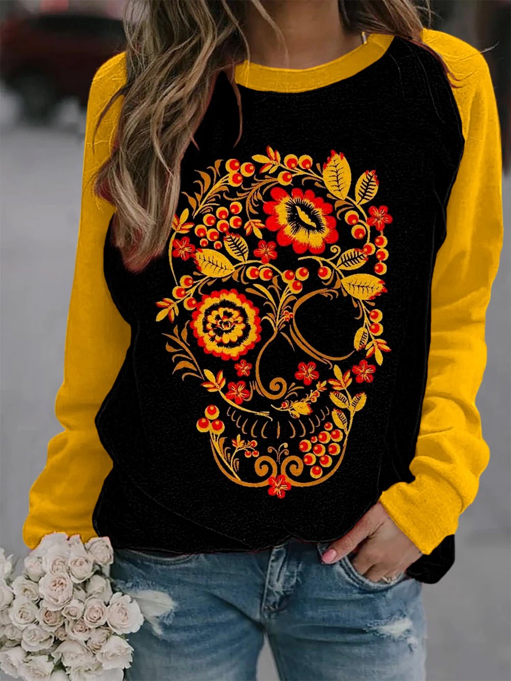 Women's Art Undead Skull Print Sweatshirt