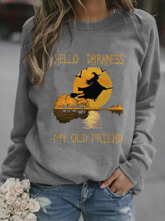 Halloween Witch Hello Darkness My Old Friend Print Sweatshirt