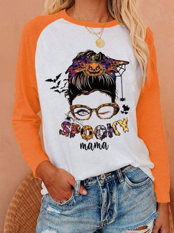 Women's SPOOKY MAMA Print Raglan Sleeve T-Shirt