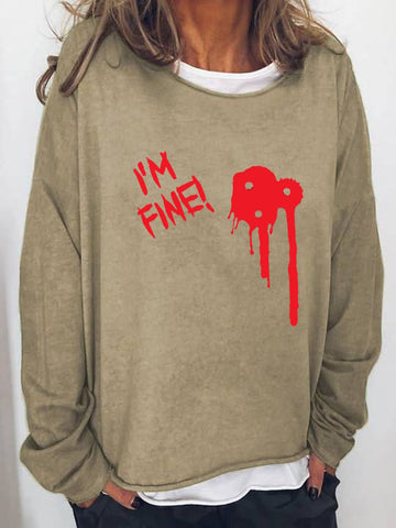 Women's Halloween Funny I'M FINE Bloodstained Long Sleeve T-Shirt