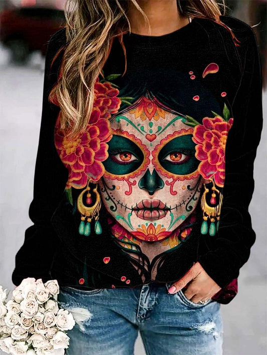 Women's Day of the Dead Print Sweatshirt