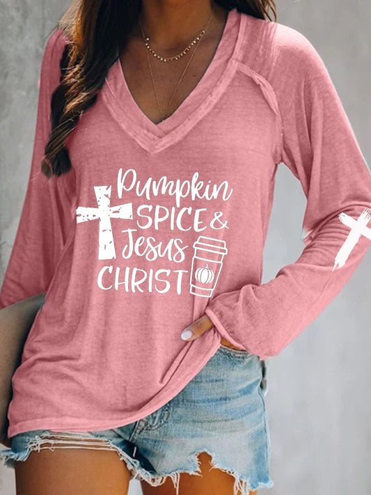 Women's Pumpkin Spice and Jesus Christ V-Neck T-Shirt