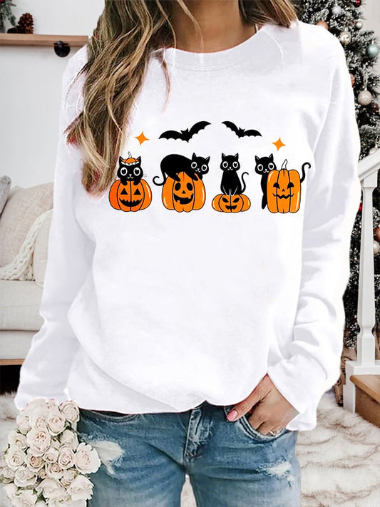 Women's Black Cat on Pumpkins Sweatshirt