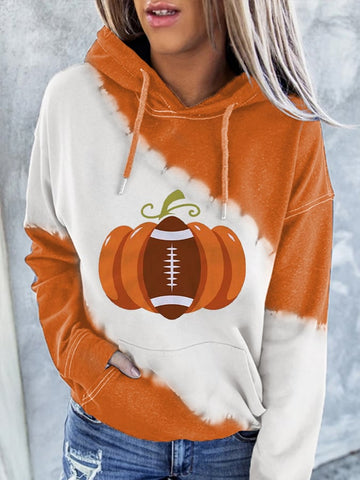 Women's  Pumpkin Print Pocket Hoodie