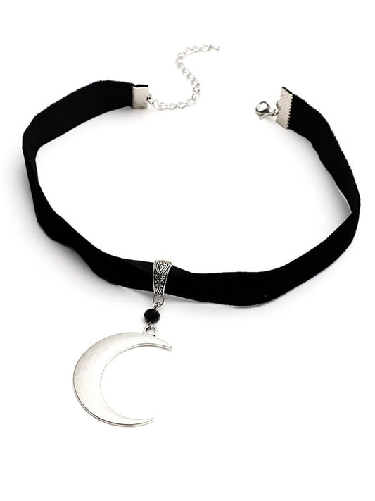 Women's Gothic Moon Pendant Velour Choker Necklace