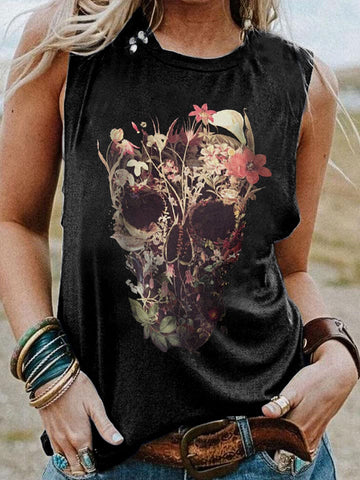 Women'sDay of the Dead Sugar Skull Flower Crown Print Tank Top