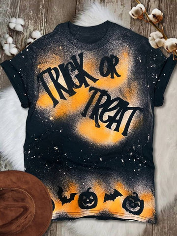 Women's Halloween Trick Or Treat Bleached Print Tee