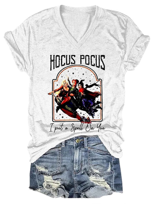 Women's Hocus Pocus I Put A Spell On You Halloween V-Neck T-Shirt