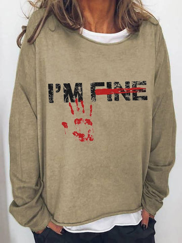 Women's Halloween Funny I'M FINE Bloodstained Long Sleeve T-Shirt