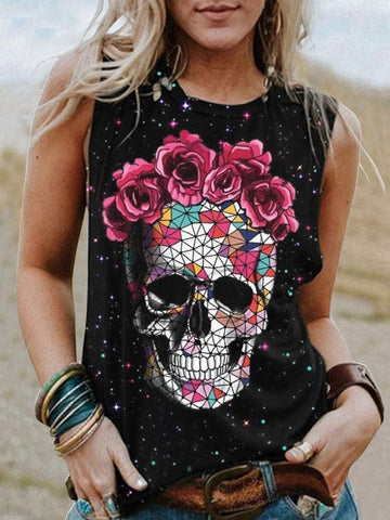 Women's Floral Skull Print Tank Top