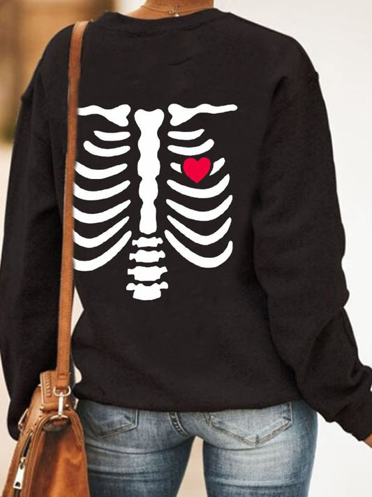 Women's Halloween Skeleton Skull Printed Sweatshirt