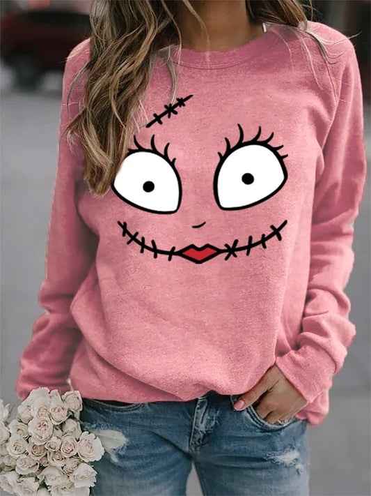 Women's Funny Sally Happy Face Graphic Casual Sweatshirt