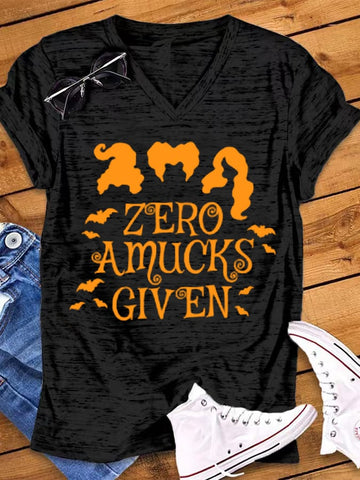 Women's Zero Amucks Given Funny Witch Print Casual V-Neck Tee