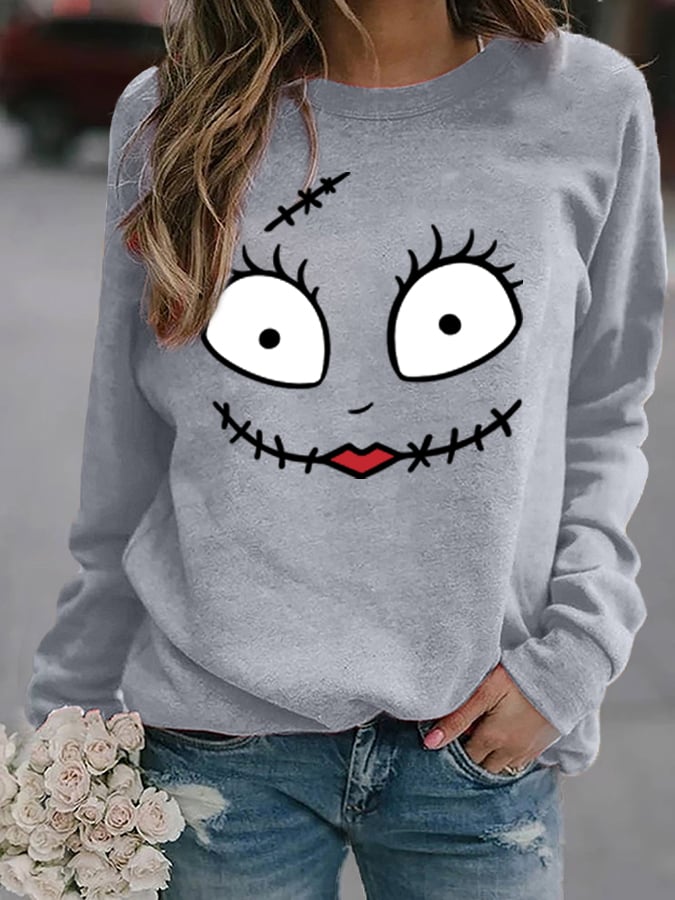 Women's Funny Sally Happy Face Graphic Casual Sweatshirt