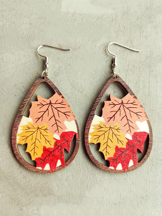 Women's Thanksgiving Pumpkin Ear Maple Coffee Cup Hollow Wood Earrings