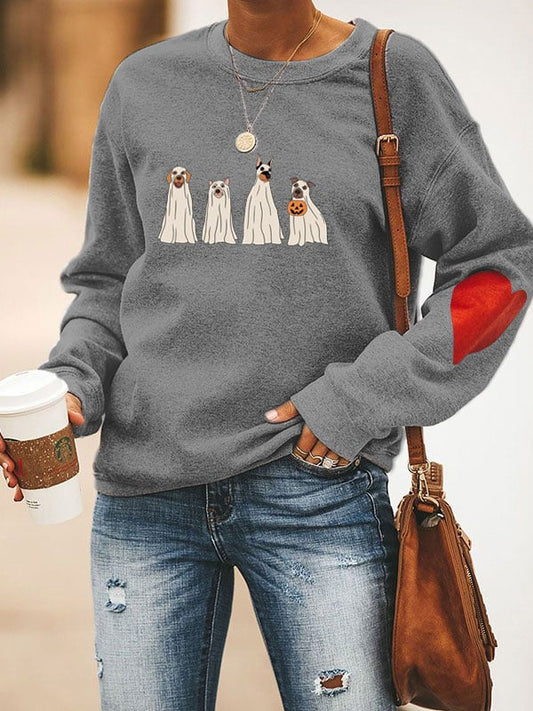 Women's Cute Pumpkin Dog Print Casual Round Neck Sweatshirt