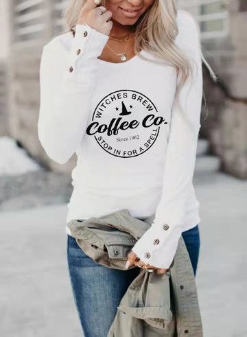 Women's Halloween Witches Brew Coffee Co Stop In For A Spell Since 1962 Print Casual T-Shirt