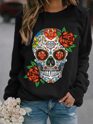 Women's Day of the Dead Sugar Bloom Skull Print Sweatshirts