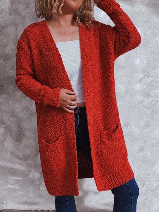 Women's Loose Pocket Long Sleeve Solid Color Sweater Cardigan