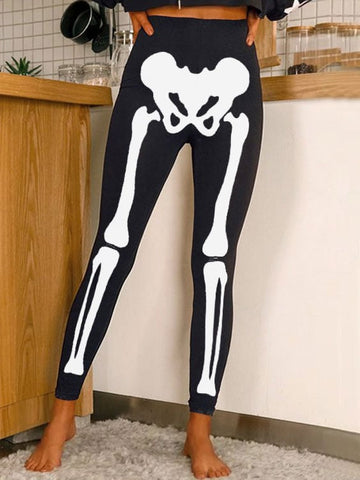 Women's Halloween Skull Print Stretch Leggings