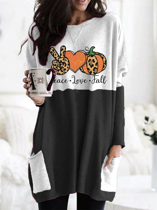 Women's Peace Love Fall Print Pocket T-Shirt