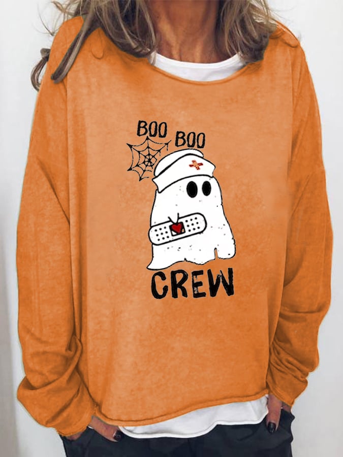 Women's Halloween BOO BOO CREW Print Casual Crew Neck Sweatshirt