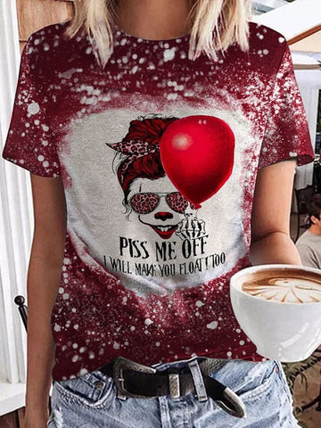 Women's Halloween Plss Me Off I Will Make You Float Too Print T-Shirt