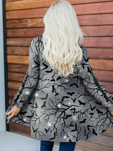 Women's Halloween Spooky Night Tossed Bats Print Thin Cardigan