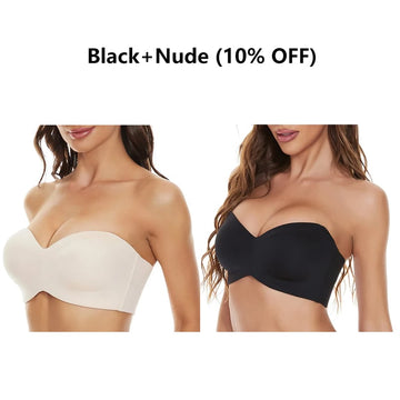 🔥Full Support Non-Slip Convertible Bandeau Bra - Black+Nude (10% OFF)