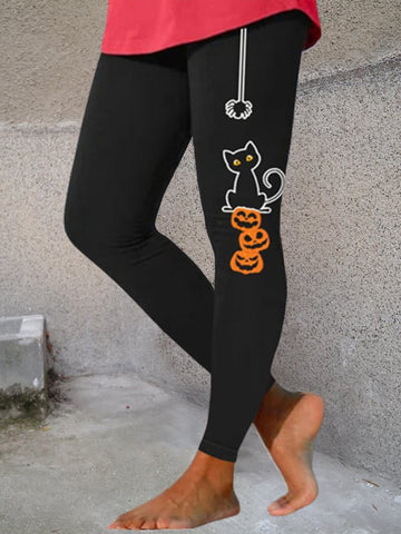 Women's Funny Halloween Black Cat Print Leggings