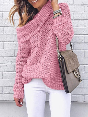 Women's Casual Lapel Solid Color Sweater