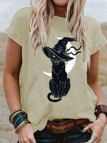 Women's Halloween Black Cat T-Shirt