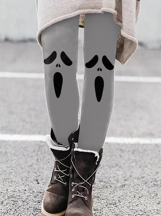 Women's Halloween Ghost Face Print Stretch Leggings