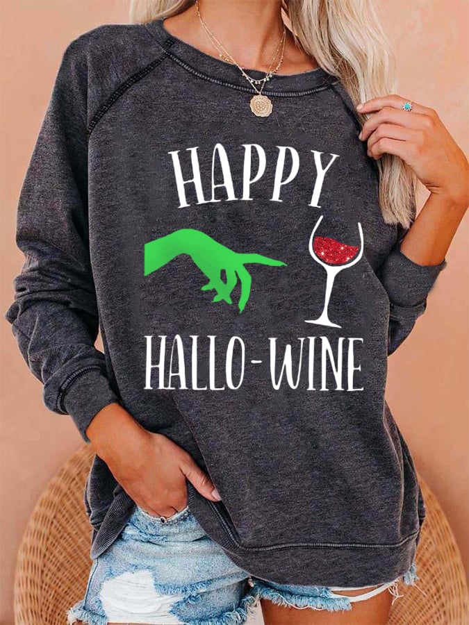 Women's Happy Hallo-Wine Casual Sweatshirt