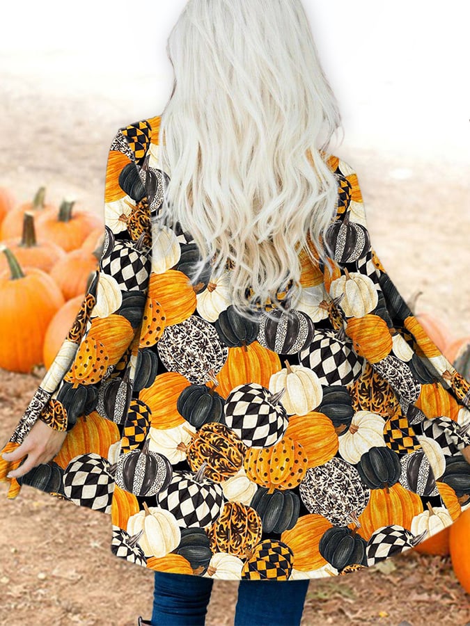 Women's Halloween Pumpkin Print Cardigan