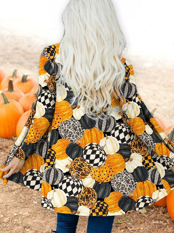 Women's Halloween Pumpkin Print Cardigan