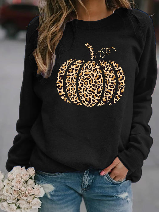 Women's Leopard Pumpkin Print Casual Sweatshirt